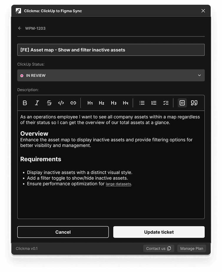 Edit tickets in Figma